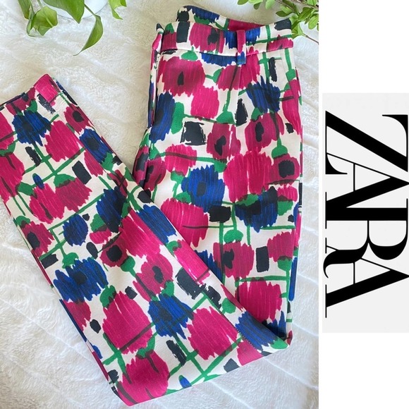 ZARA Abstract Floral Cigarette Pants Size Small - Picture 1 of 6